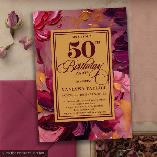 Chic marsala blush gold floral 50th birthday invitation