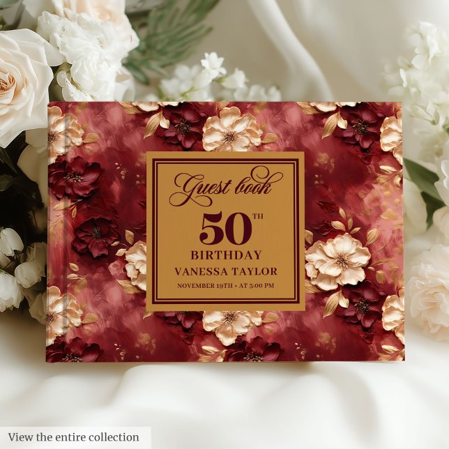 Chic Marsala Blush Gold Flowers 50th Birthday Guest Book (Chic Marsala Blush Gold Flowers 50th Birthday Guest Book )