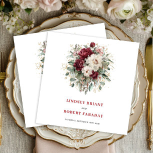 Chic Marsala Floral Greenery Gold Wedding Napkins