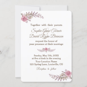Chic Marsala Maroon Floral Watercolor Wedding Invitation