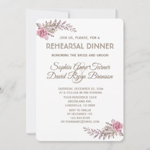 Chic Marsala Maroon Floral White Rehearsal Dinner Invitation