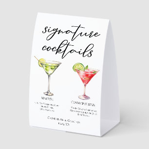 Chic Martini Cosmopolitan Signature Cocktails Menu Paper Table Tent