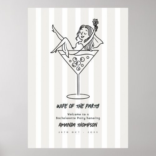 Chic Martini Doodle Wife of the Party Bachelorette Poster