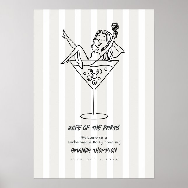Chic Martini Doodle Wife of the Party Bachelorette Poster (Front)