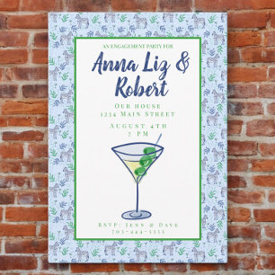 Chic Martini Engagement Navy Zebras Blue Party Invitation