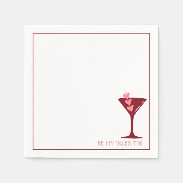 Chic Martini Galentine’s Day Pink & Red Cocktail Napkins (Front)