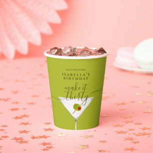Chic Martini Make It Thirty 30th Birthday Green Paper Cups