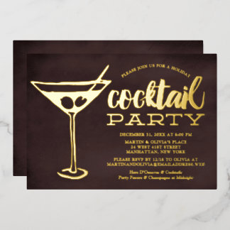 Chic Martini New Year's Eve Cocktail Party Foil Invitation