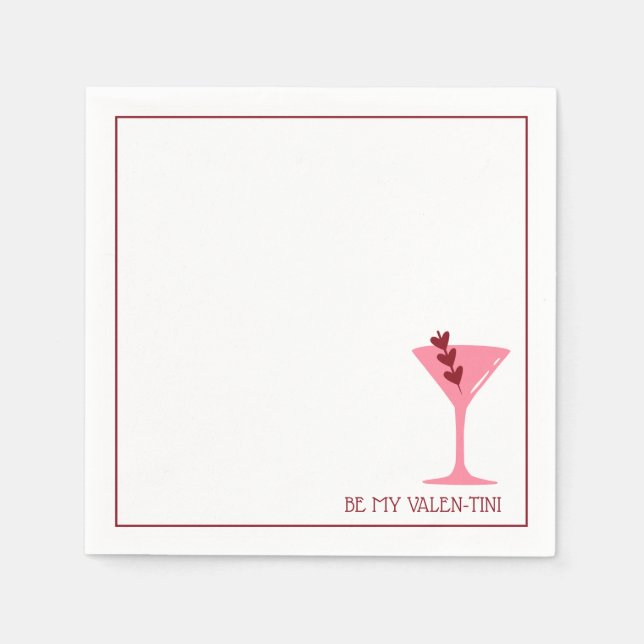 Chic Martini Valentine’s Day Pink & Red Cocktail Napkins (Front)