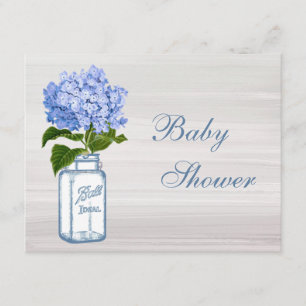 Chic Mason Jar & Blue Hydrangea Baby Shower Invitation
