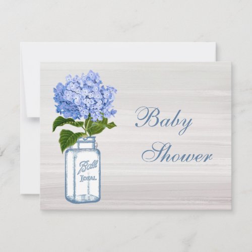 Chic Mason Jar  Blue Hydrangea Baby Shower Invitation