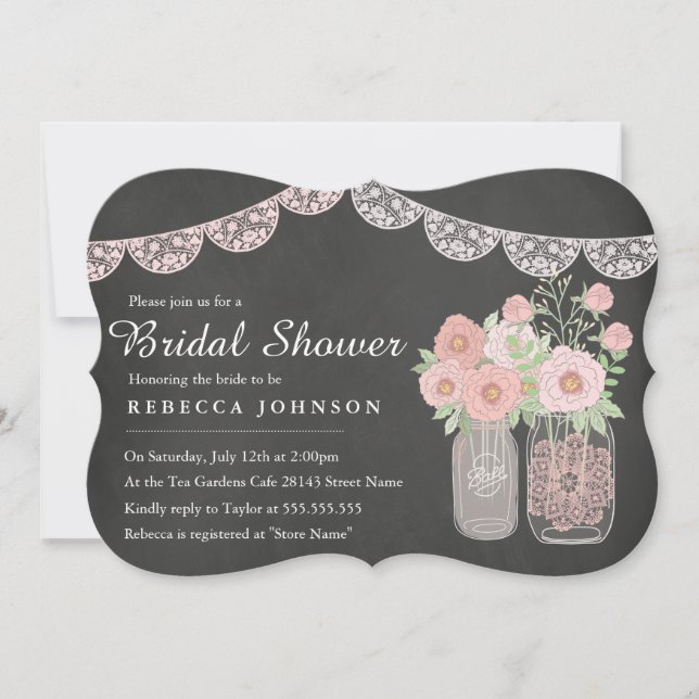 Chic Mason Jar & Chalkboard Bridal Shower Invite (Front)