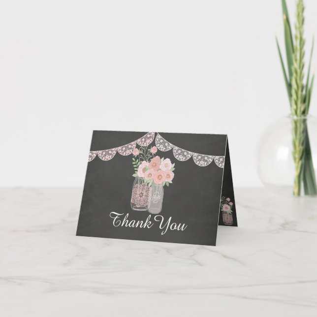 Chic Mason Jar & Chalkboard Thank You Card (Front)
