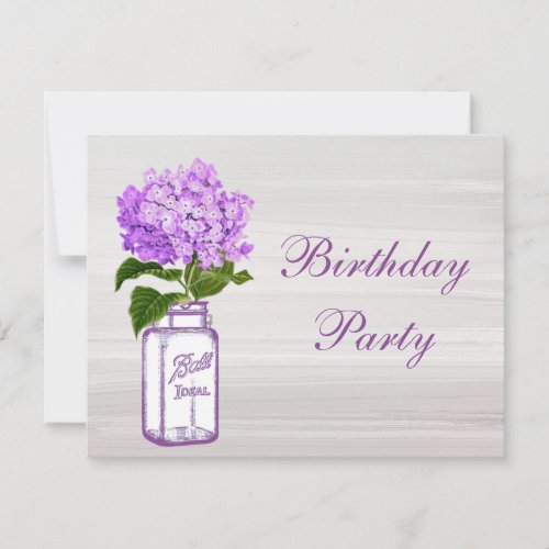 Chic Mason Jar  Purple Hydrangea Birthday Party Invitation