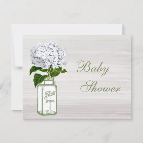 Chic Mason Jar  White Hydrangea Baby Shower Invitation