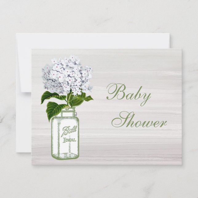 Chic Mason Jar & White Hydrangea Baby Shower Invitation (Front)