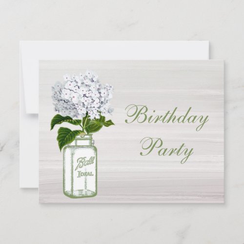 Chic Mason Jar &amp; White Hydrangea Birthday Party Custom Invitations