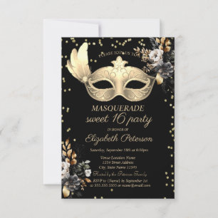 Chic Masque Diamonds Black Roses Sweet 16   Invitation