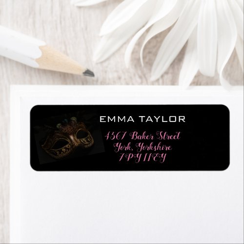 Chic Masquerade Black Pink Birthday Return Address Label