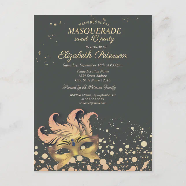 Chic Masquerade Dots Masque Sweet 16 Invitation Postcard Zazzle