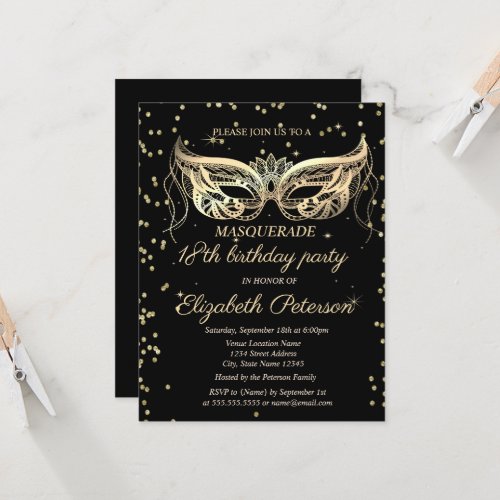 Chic Masquerade Gold Diamonds 18th Birthday Invitation