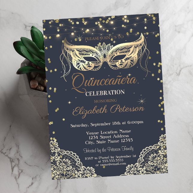 Chic Masquerade, Lace, Diamonds Quinceañera  Invitation (Creator Uploaded)
