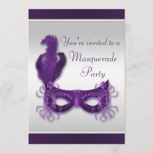 Chic Masquerade Party in Purple & Silver Invitation