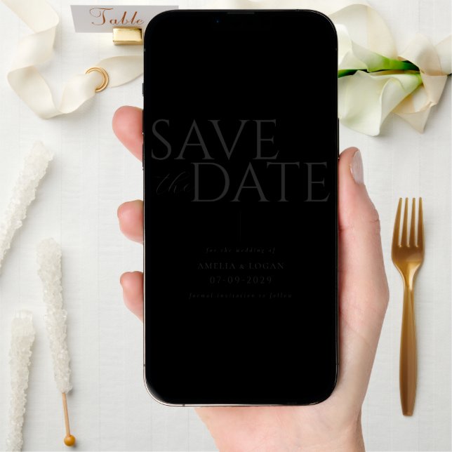 Chic Matte Black Modern Minimalist Wedding Save The Date (Front Digital)
