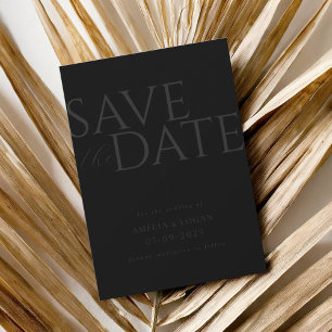 Chic Matte Black Modern Minimalist Wedding Save The Date