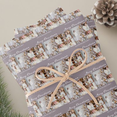 Chic Mauve Christmas Family Photo Collage Wrapping Paper Sheets