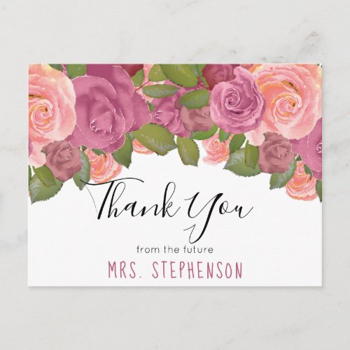 Chic Mauve Floral Watercolor Bridal Thank You Postcard