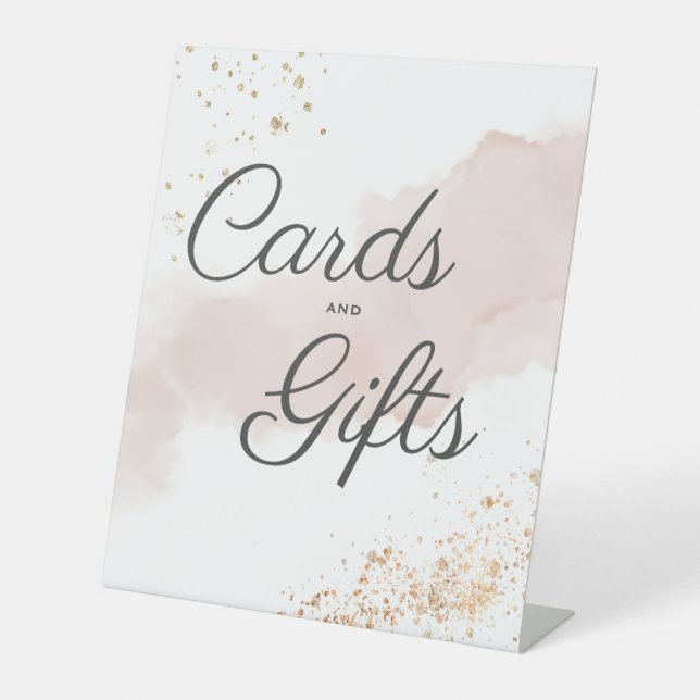 Chic Mauve Gold Cards and Gifts Wedding Pedestal Sign (Front)