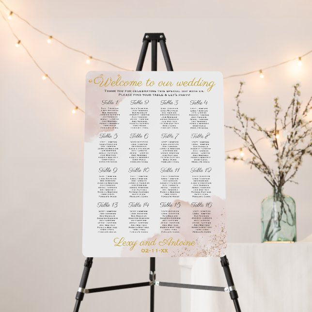 Chic Mauve Gold Wedding 16 Tables Seating Chart Foam Board (In Situ (Stand))