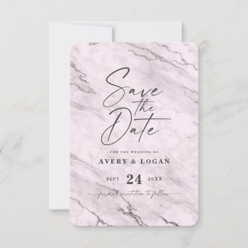 Chic Mauve Pink Marble with Purple Foil Details Save The Date