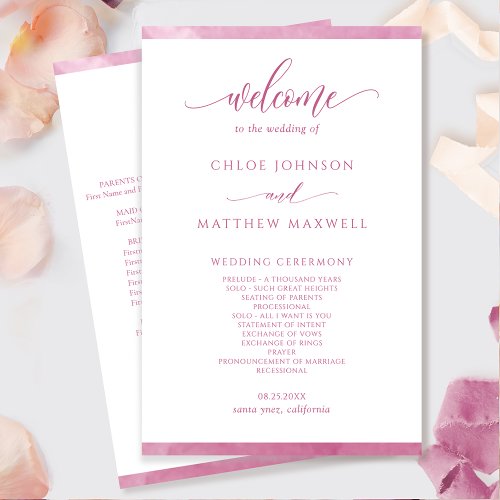 Chic Mauve Pink Watercolor Frame Wedding Program
