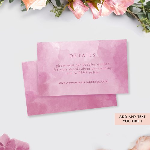 Chic Mauve Pink Watercolor Wedding Details Website Enclosure Card