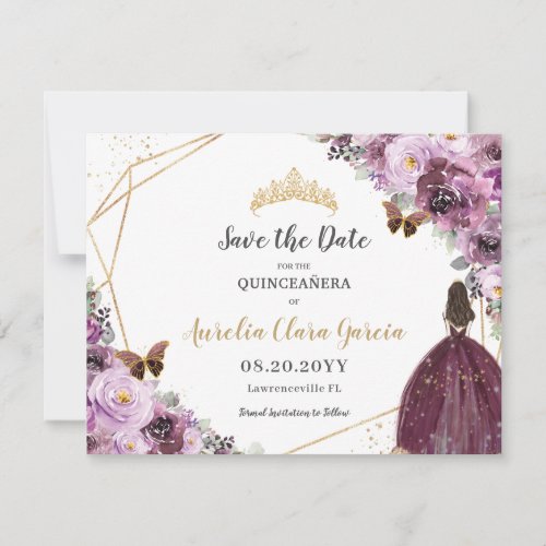 Chic Mauve Plum Purple Floral Tiara Quinceaera  Save The Date