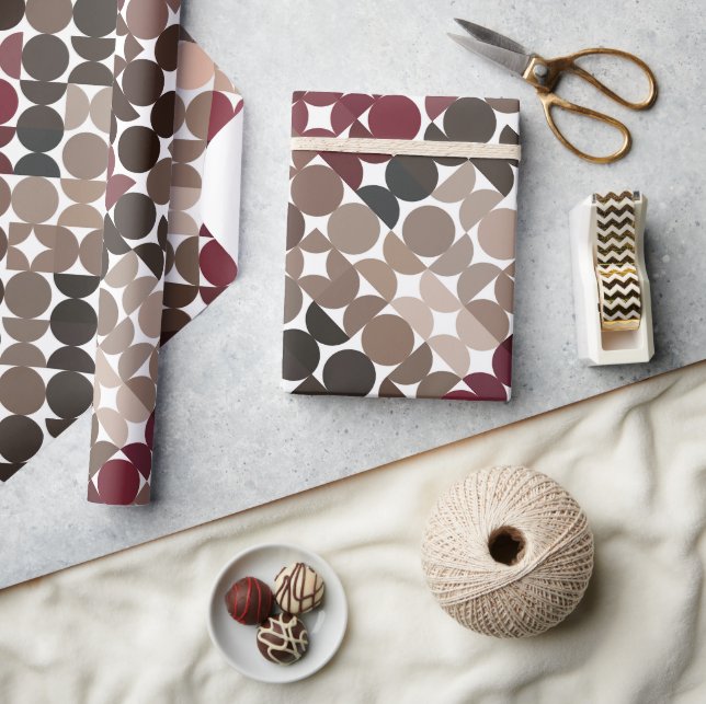 Chic Mauve Taupe Beige Maroon Red Circles Pattern Wrapping Paper (Crafts)