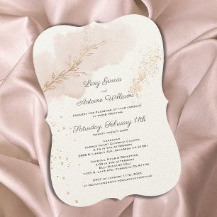 Chic Mauve Watercolor Gold Splatters Wedding Invitation
