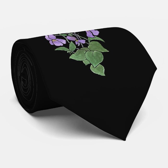 Chic Mauve Wild Violets on Black Background Tie (Rolled)