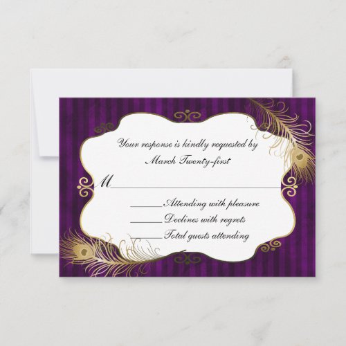 Chic Mave  Golden Peacock Feather Wedding RSVP