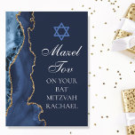 Chic Mazel Tov Navy Blue Gold Custom Bat Mitzvah Card<br><div class="desc">Elegant navy blue and gold agate decorates the side of this modern Bat Mitzvah party congratulations card. Mazel Tov! Customize it under the Star of David. Perfect greeting card for a chic,  stylish Jewish family celebrating a girl being called to the Torah.</div>