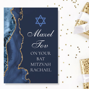 Chic Mazel Tov Navy Blue Gold Custom Bat Mitzvah Card