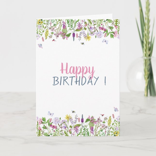 Chic Meadow Butterflies Birthday Card (Front)