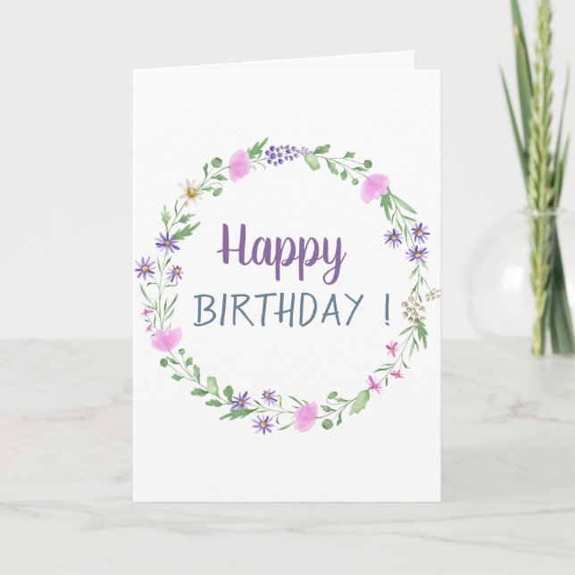 Chic Meadow Flowers Birthday  Card (Front)