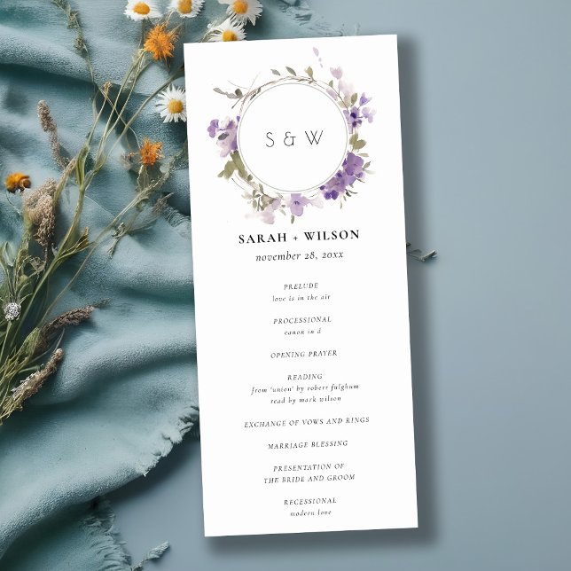 Chic Meadow Lilac Floral Wreath Wedding Program (Creator Uploaded)