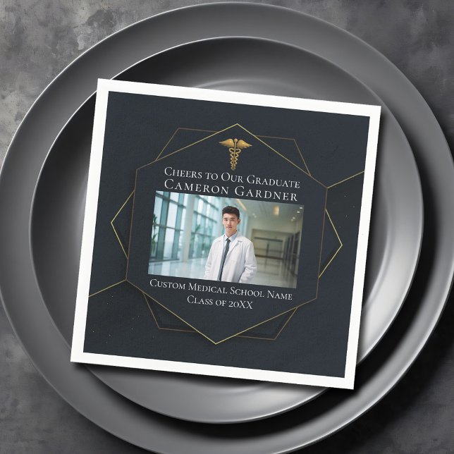 Chic Medical School Photo Black Graduation Party Napkins (Creator Uploaded)