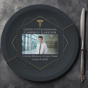 Chic Medical School Photo Black Graduation Party Paper Plates
