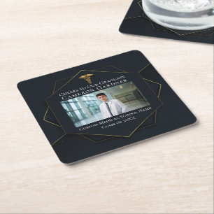Chic Medical School Photo Black Graduation Party Square Paper Coaster
