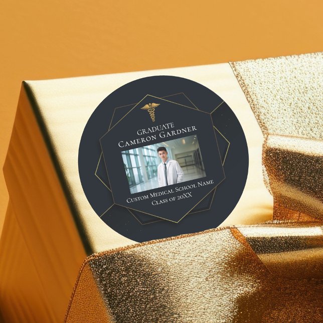 Chic Medical School Photo Graduation Party Classic Round Sticker (Creator Uploaded)